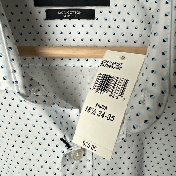 Tommy Hilfiger Men’s Aruba White W/Blue Design L/S Button Up 16.5, 34/35 NWT $75 - Picture 6 of 14